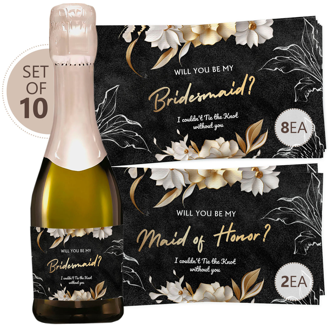 Will You Be My Bridesmaid Champagne Wine Bottle Label Set of 10 Stickers - Custamazegifts.com 