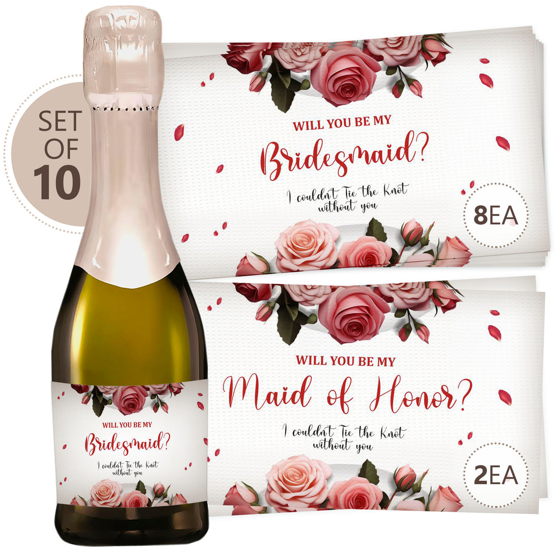 Will You Be My Bridesmaid Set of 10 White Floral Wine Champagne Bottle Labels - Custamazegifts.com 