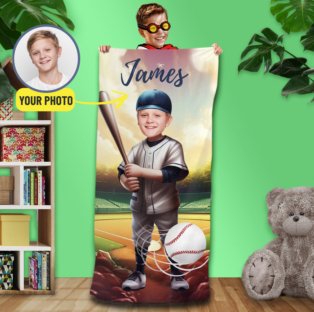 Baseball Photo Beach Towel, Custom Face Pool Towel - Custamazegifts.com 