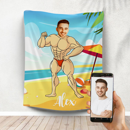 Bodybuilder Photo Blanket for Men, Muscle Man Funny Gift for Him - Custamazegifts.com 