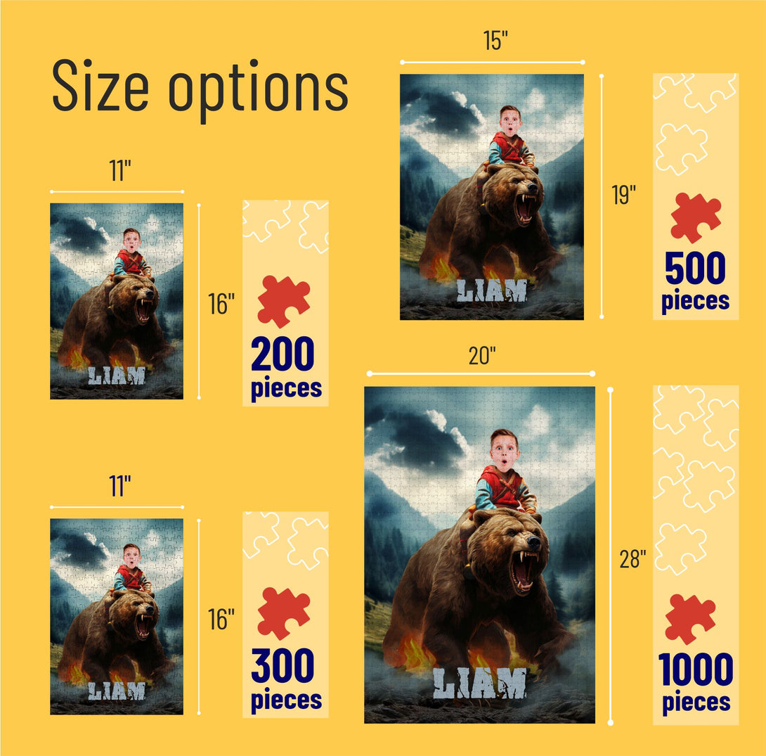 Custom Toys for Boys Kids Face Photo Puzzle, Child Riding Bear Game Puzzle - Custamazegifts.com 