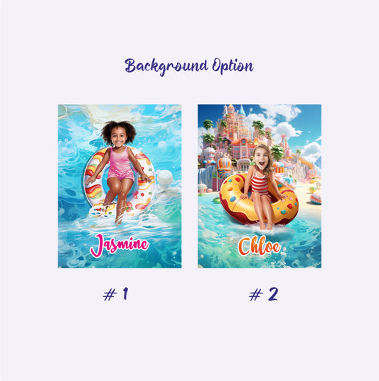 Customized Pool Float and Girl Photo Blanket, Personalized Picnic Kids Blankets - Custamazegifts.com 