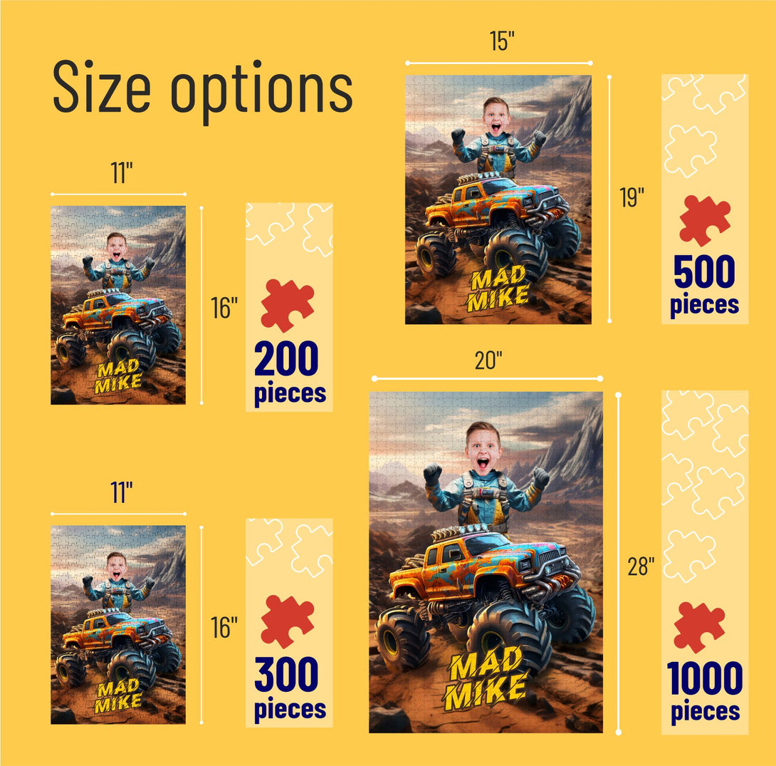 Boys Face Photo Puzzle, Monster Truck Unique Memory Gift - Custamazegifts.com 