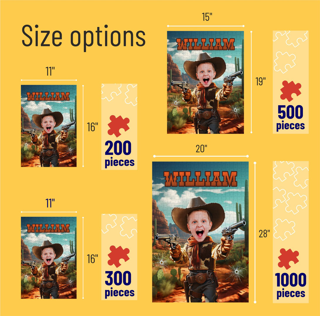 Custom Puzzle Western Boys Photo Name Gifts, Cowboy Photo Gift - Custamazegifts.com 