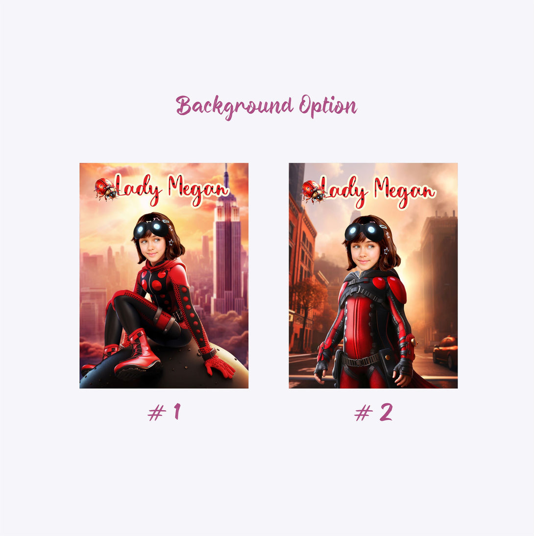 Kids Portrait Miraculous Ladybug, Girls Custom Photo Canvas - Custamazegifts.com 