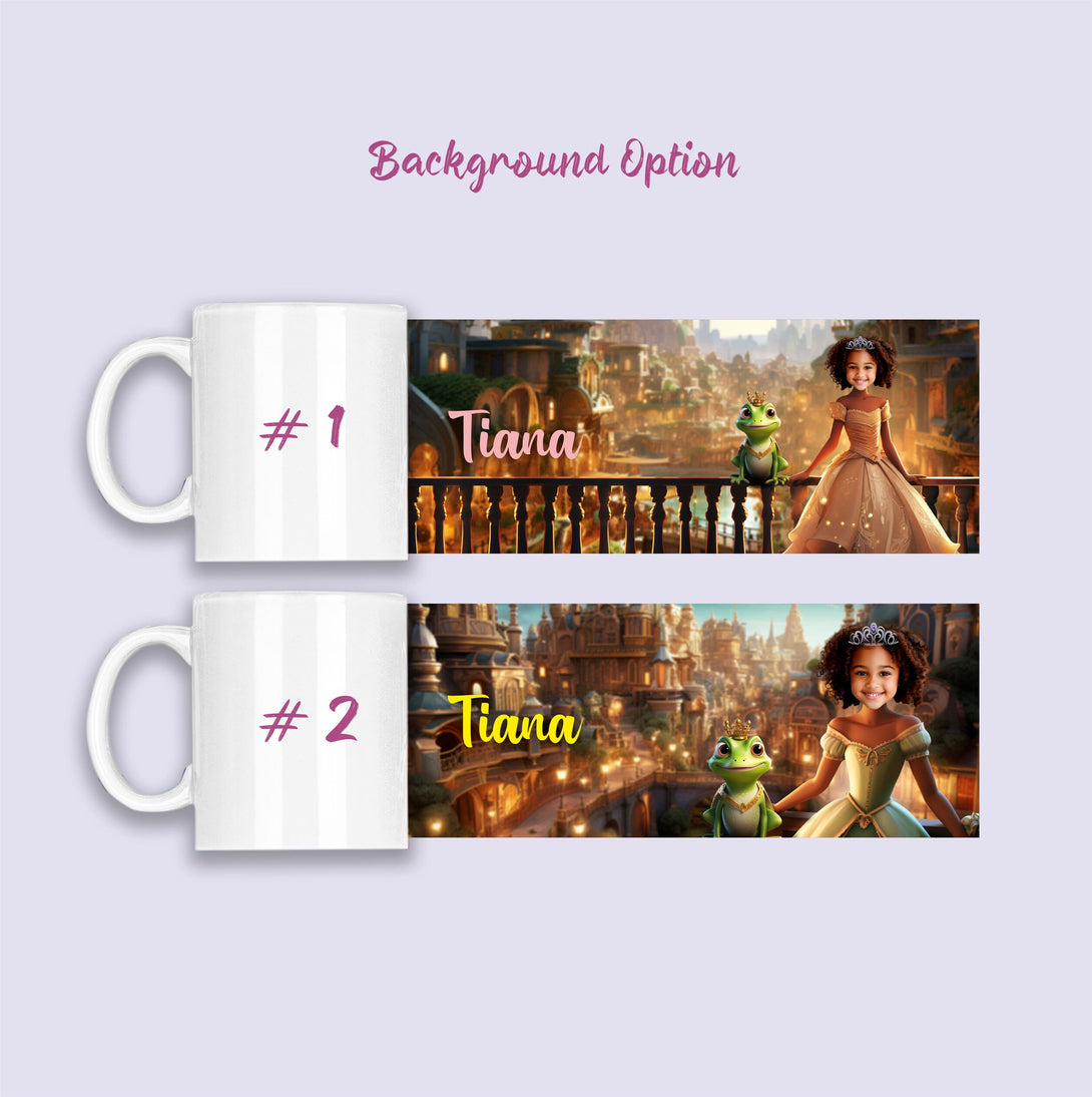 Customized Photo Mug Princess and Frog, Tiana Birthday Mug for Girls - Custamazegifts.com 