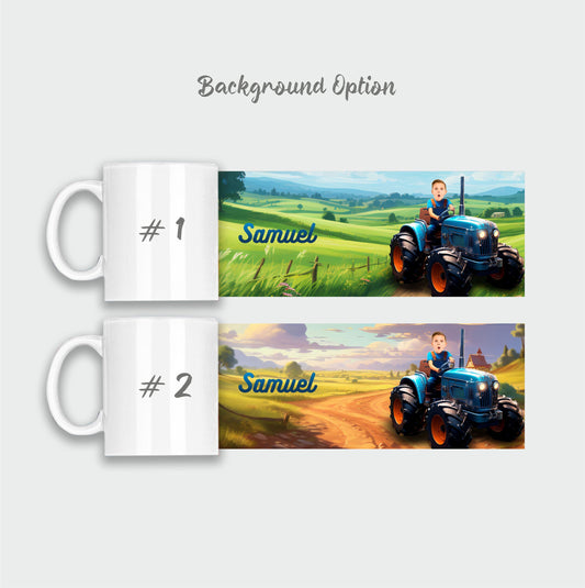 Mug With Photo Boy Tractor Driver, Farm lover Custom Gift Kids Mug - Custamazegifts.com 