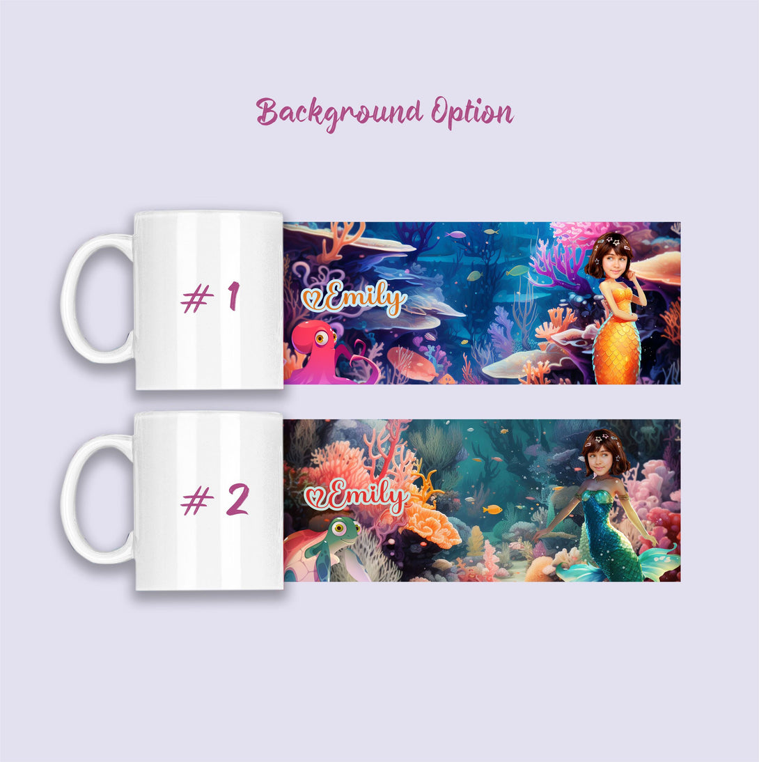 Little Mermaid Girl Personalized Mug, Custom Kids Princess Photo Gift - Custamazegifts.com 