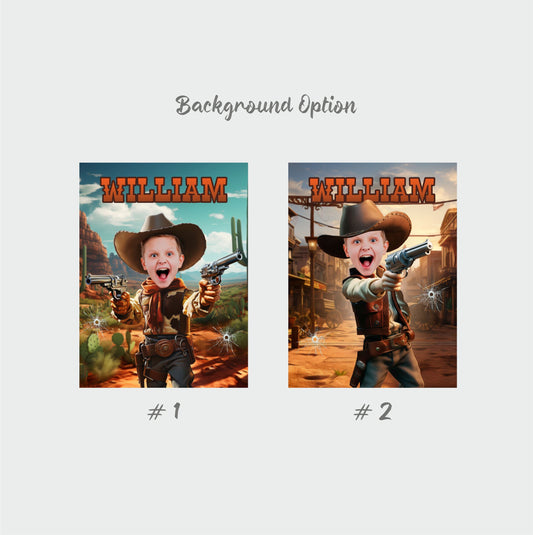 Cowboy Theme Décor Picture Canvas, Western Boys Digital Portrait - Custamazegifts.com 