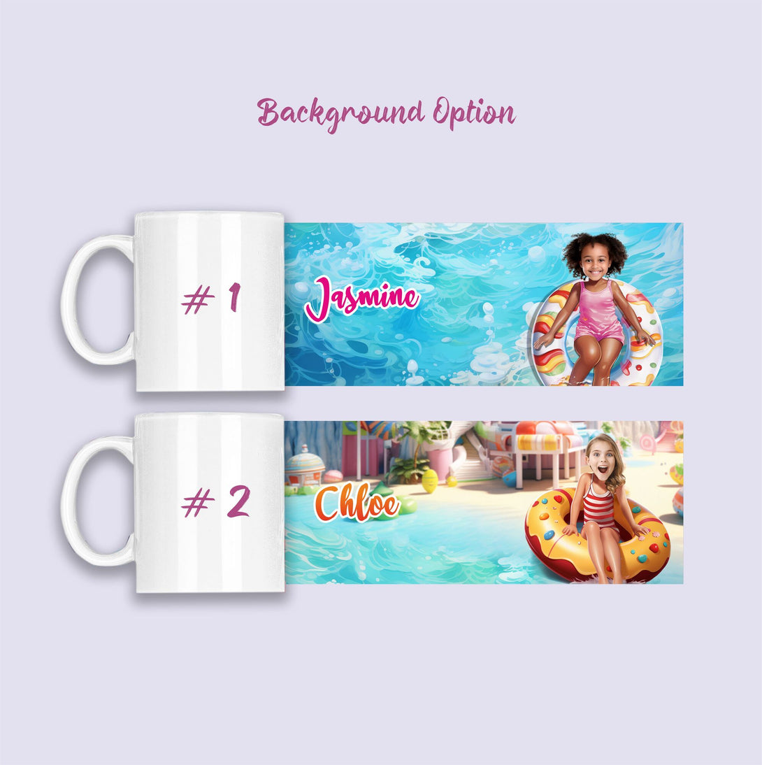 Personalized Girl in the Pool Mug for Her, Photo Kids Party Favor - Custamazegifts.com 