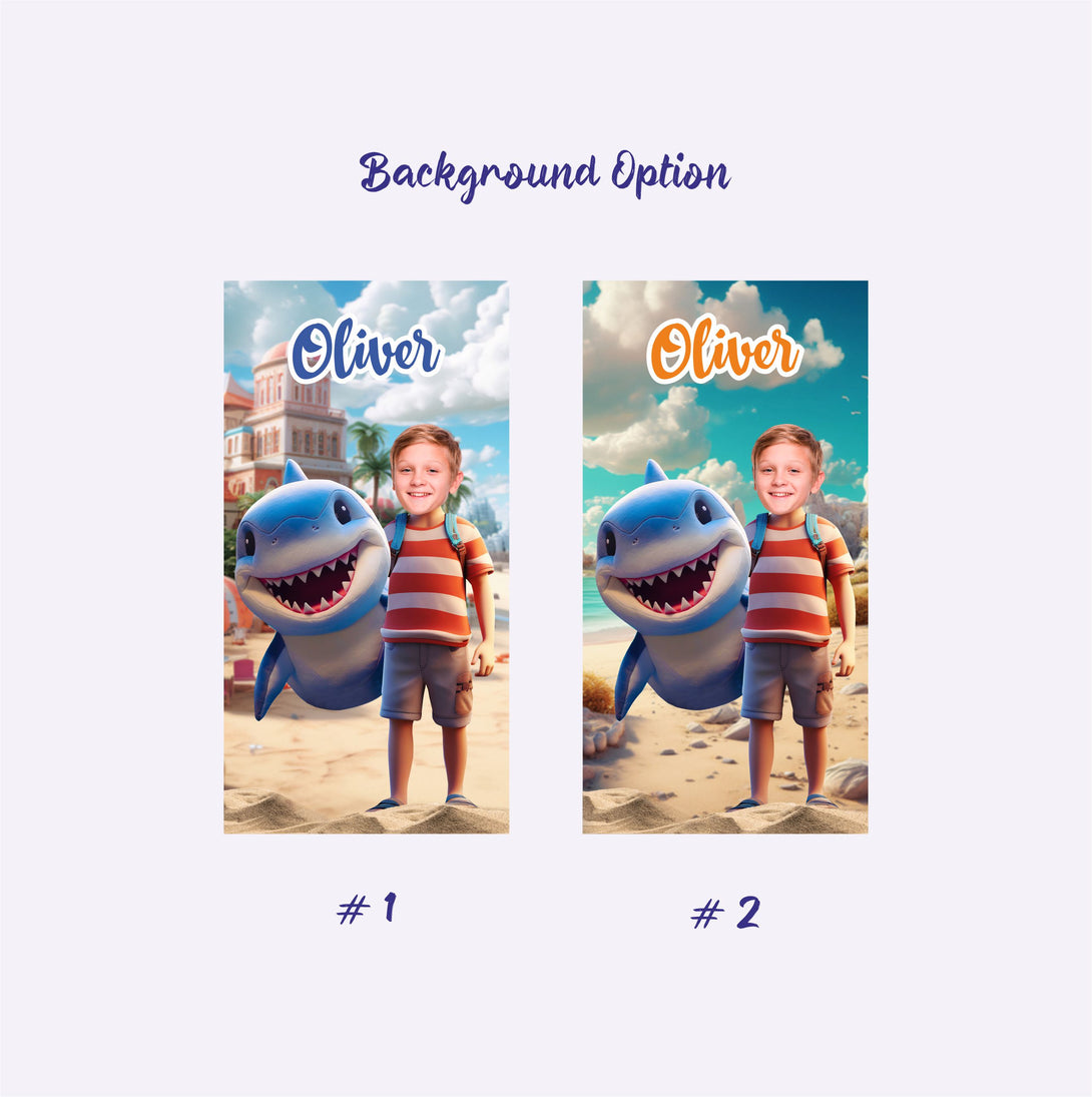 Shark and Boy Personalized Face Pool Bath Towel - Custamazegifts.com 