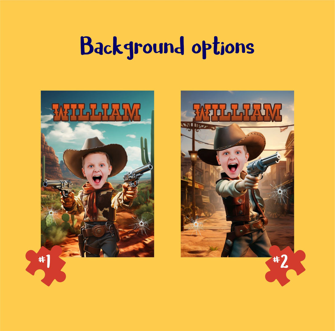 Custom Puzzle Western Boys Photo Name Gifts, Cowboy Photo Gift - Custamazegifts.com 