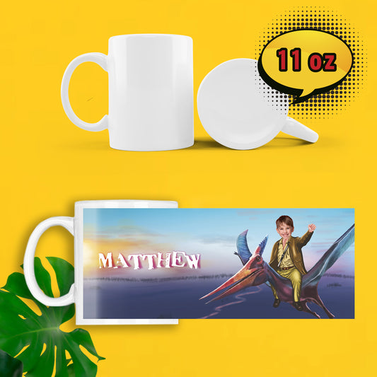 Personalized Pterodactyl Mug with Face, Kids Dinosaur Photo Cup - Custamazegifts.com 