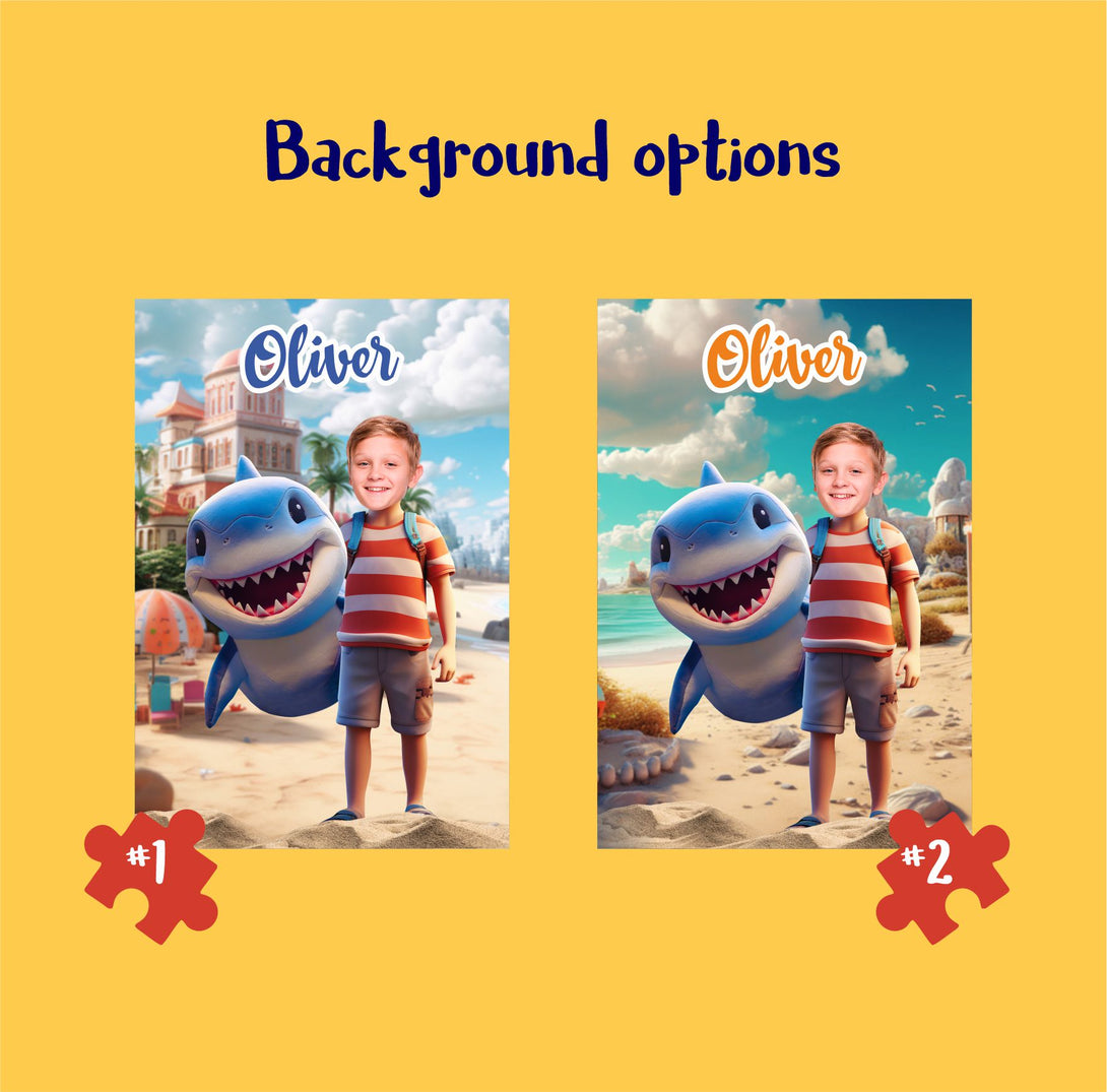 Shark and Boy Photo Puzzle, Custom Face Jigsaw Puzzles for Kids - Custamazegifts.com 