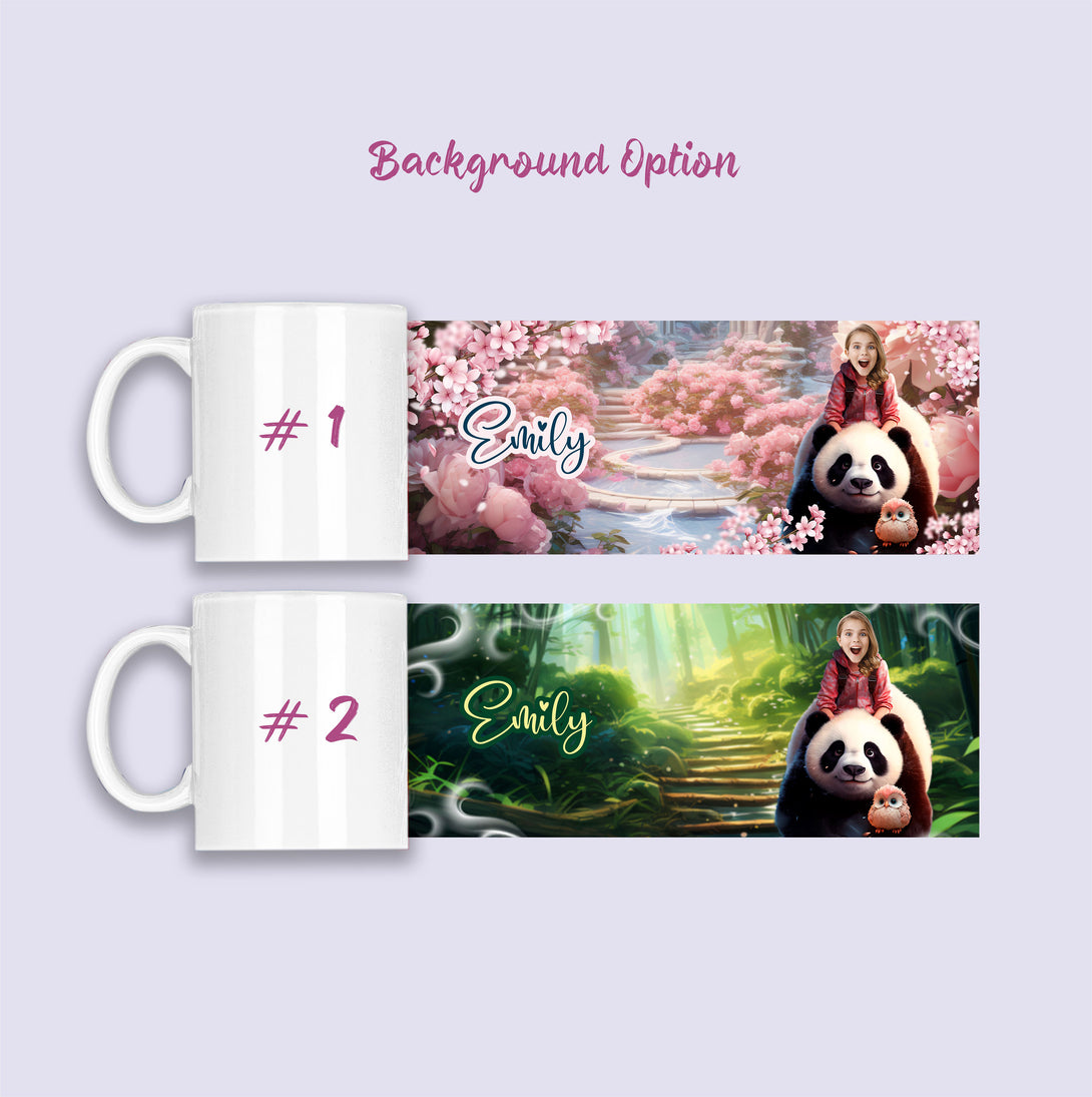 Panda and girl Personalized Cartoon Mug with Face, Kids Party Gifts - Custamazegifts.com 