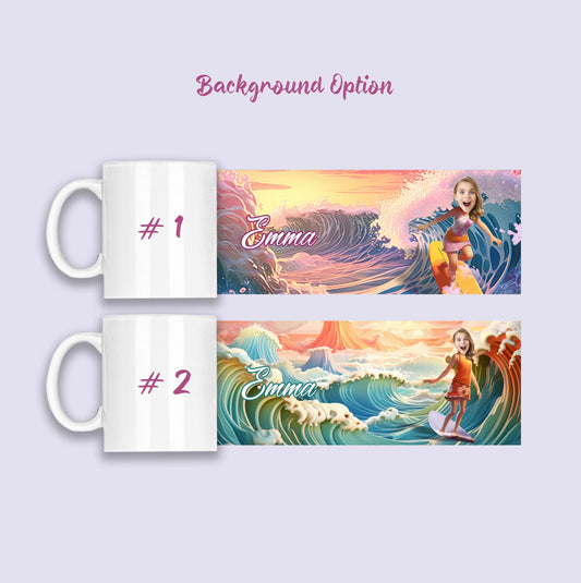 Custom Mug Photo Girl on Surf Paddle Board, Picture Printed Mug - Custamazegifts.com 