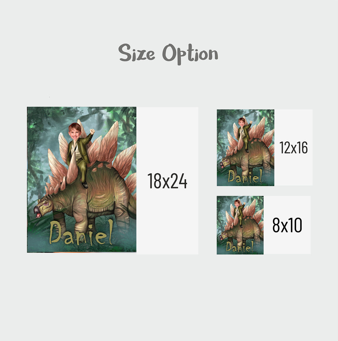 Kid Riding a Stegosaurus Photo Canvas Wall Art - Custamazegifts.com 