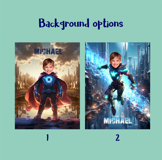 Personalize Poster Super Hero Boy with Face, Kids Superhero Photo Poster - Custamazegifts.com 