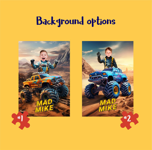 Boys Face Photo Puzzle, Monster Truck Unique Memory Gift - Custamazegifts.com 