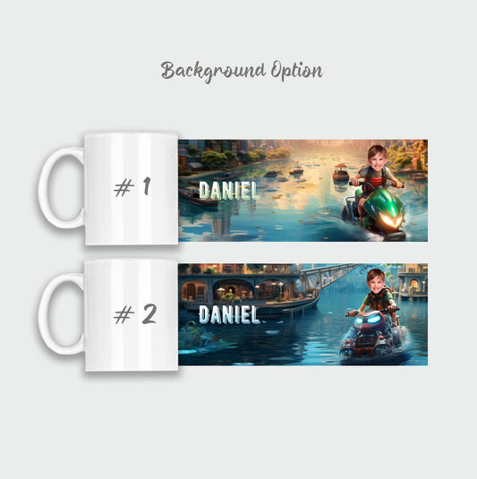 Personalized Jet Ski Mug with Face, Kids Jet Skiing Gifts Photo Cup - Custamazegifts.com 