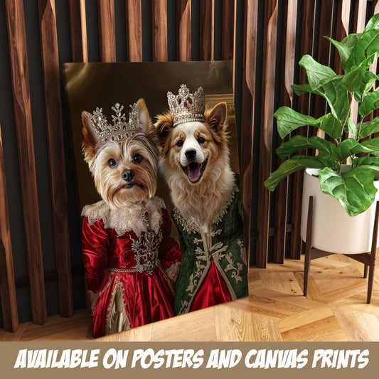 Multiple Pets Portrait, 2 Pet Custom Royal Portrait from Photo C25