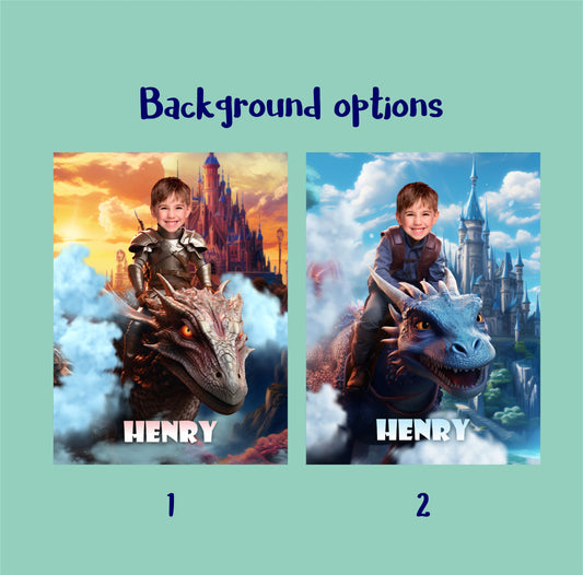 Prince and Dragon Boys Photo Portrait Poster, Custom Knight Riding Dragon Print - Custamazegifts.com 