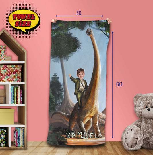 Brachiosaurus Beach Photo Towel, Kids Dino Swimming Towel - Custamazegifts.com 