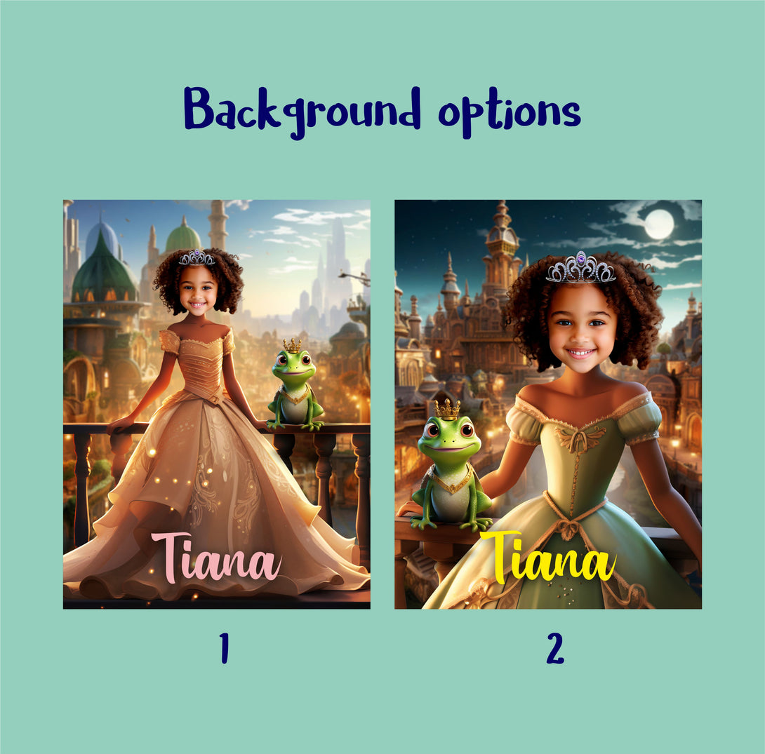 Custom Photo Poster Princess and Frog, Princess Tiana Gift for Kid Girl - Custamazegifts.com 