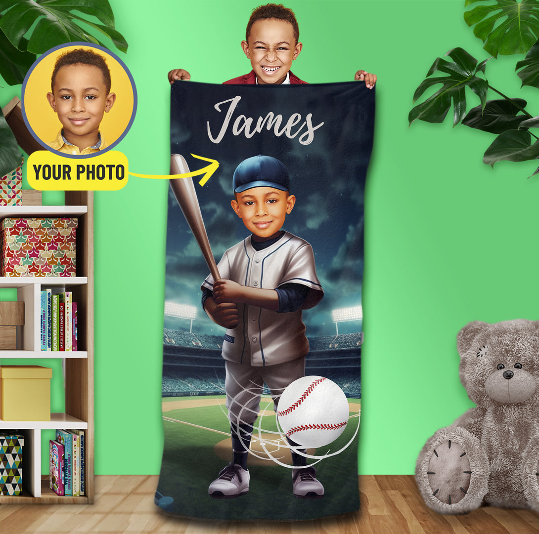 Baseball Photo Beach Towel, Custom Face Pool Towel - Custamazegifts.com 