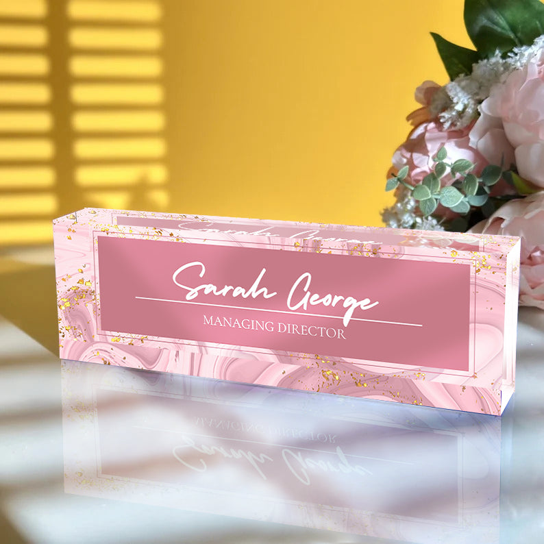 Pink Acrylic Personalized Name Plate for Desk Office Gift - Custamazegifts.com 