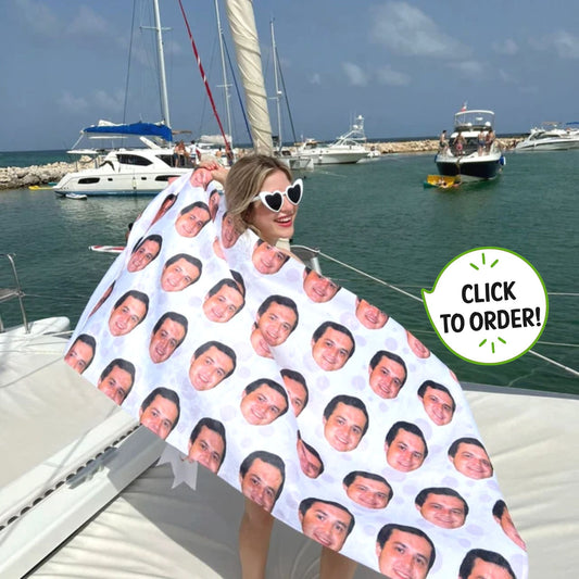 Custom Photo Towel with Face for Beach Pool, Personalized Photo Gift for Birthday Bachelorette Party - Custamazegifts.com 