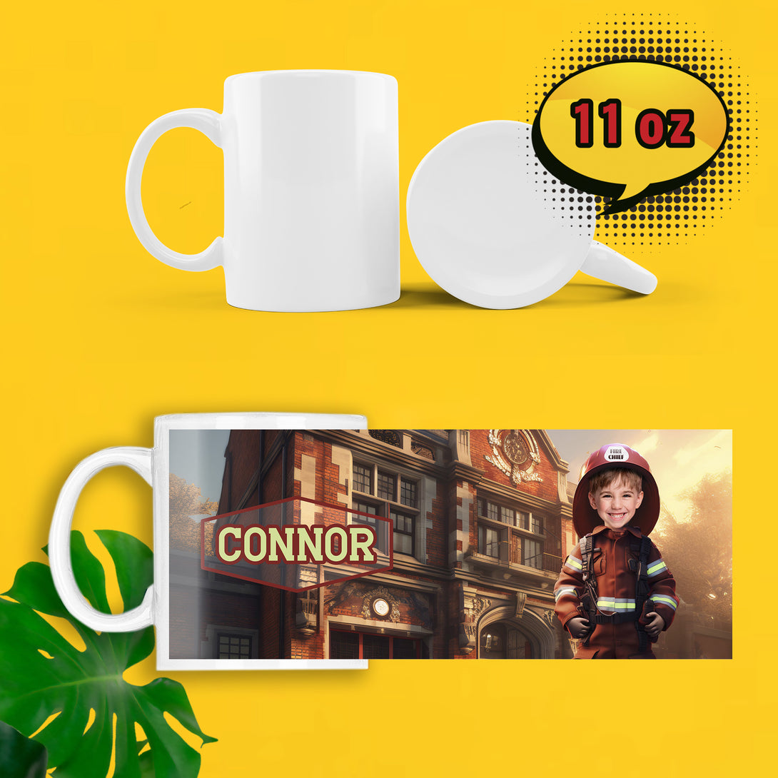 Customized Firefighter Fan Mug, Personalized Firefighter Boy Face Mug - Custamazegifts.com 