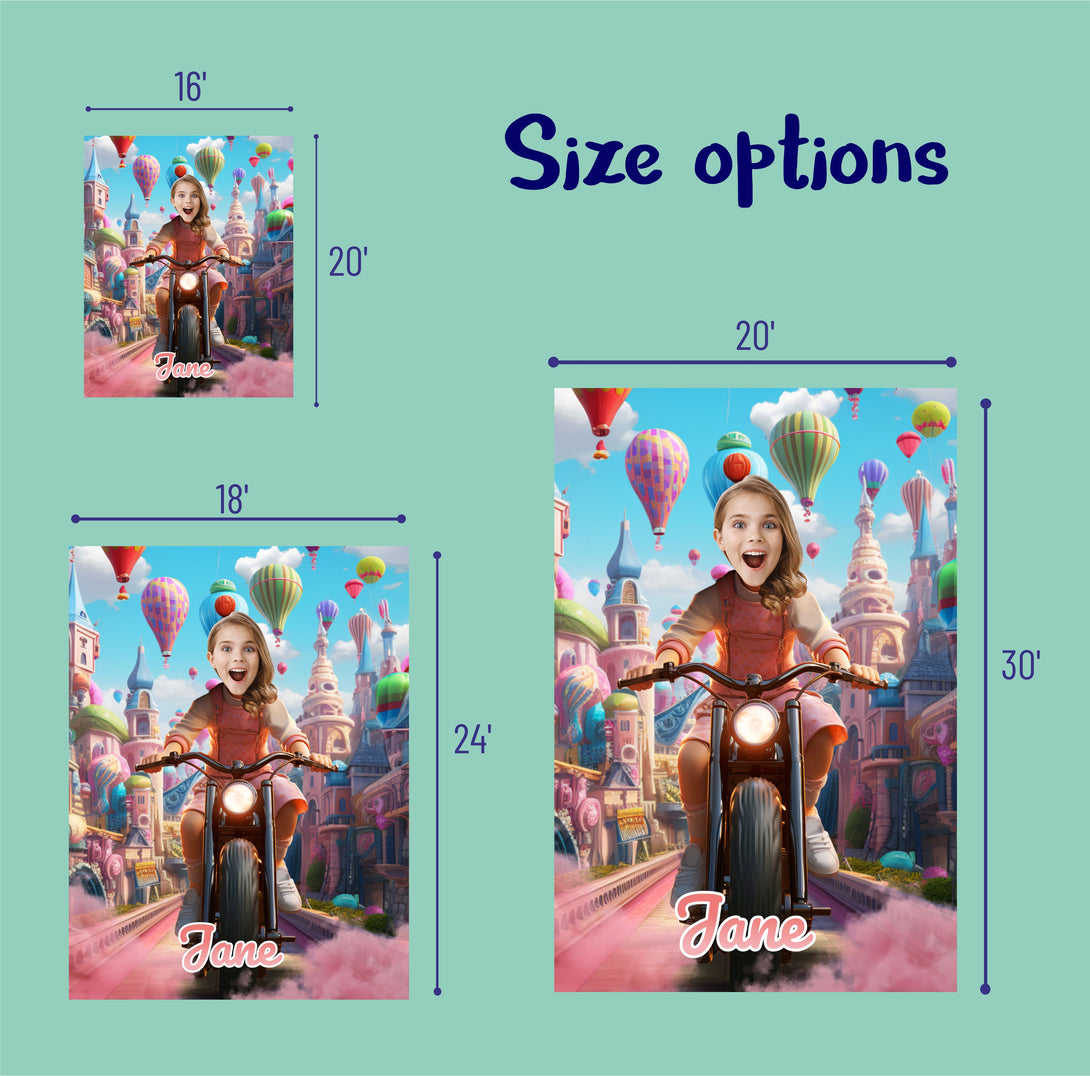 Personalized Poster Girl Ride Bike, Kids' Photoshop Motorbike Portrait - Custamazegifts.com 