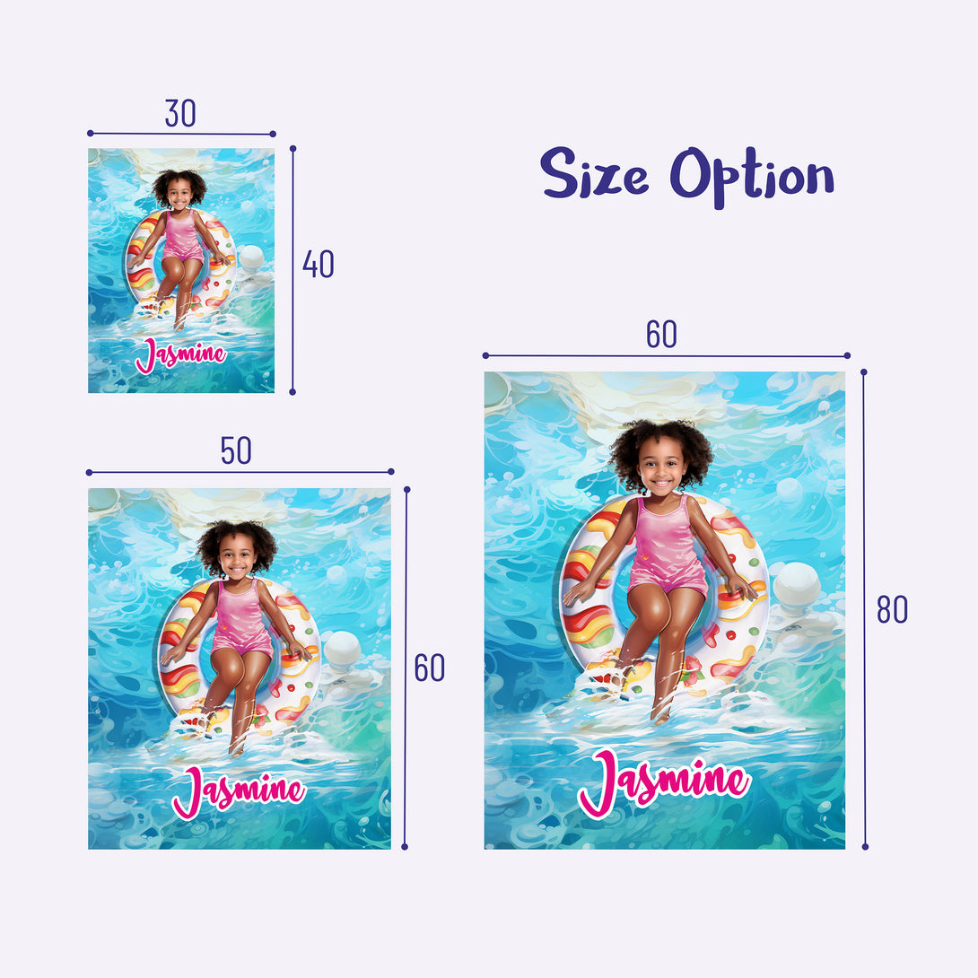 Customized Pool Float and Girl Photo Blanket, Personalized Picnic Kids Blankets - Custamazegifts.com 