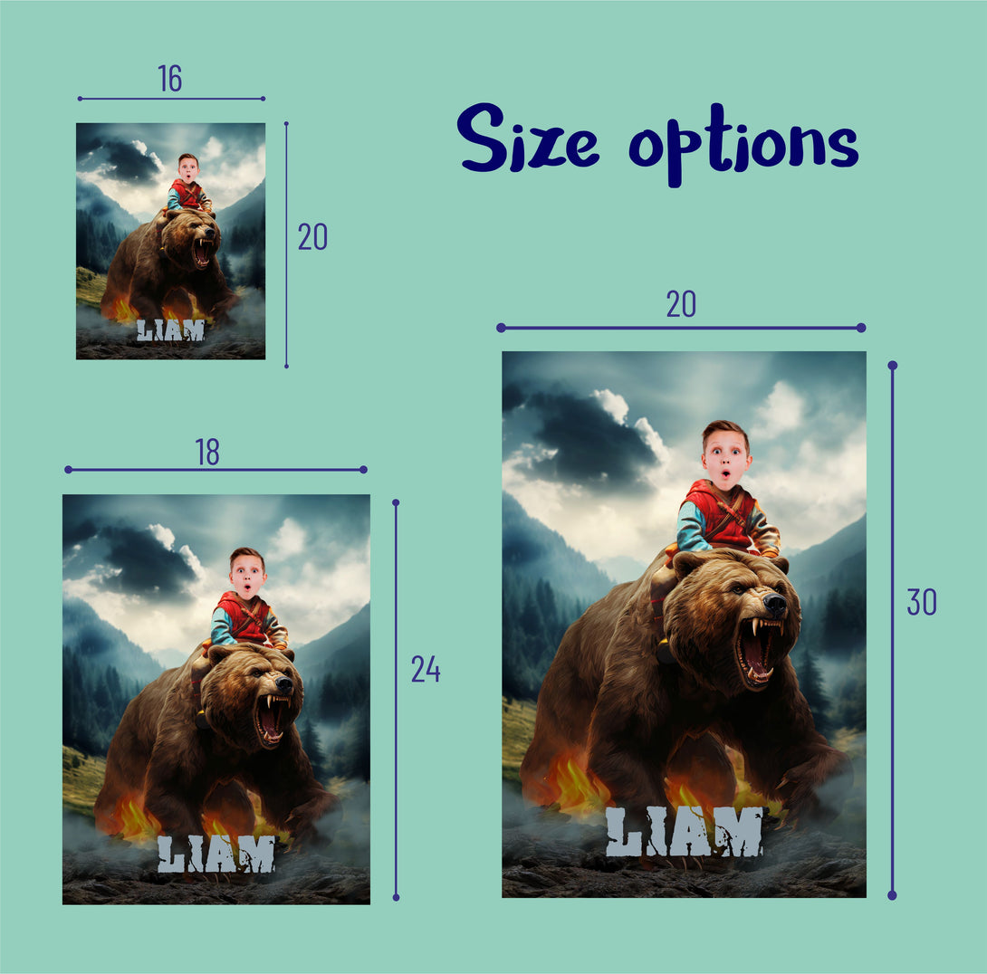 Custom Photo Poster Child Riding Bear, Gift for Animal Lover - Custamazegifts.com 