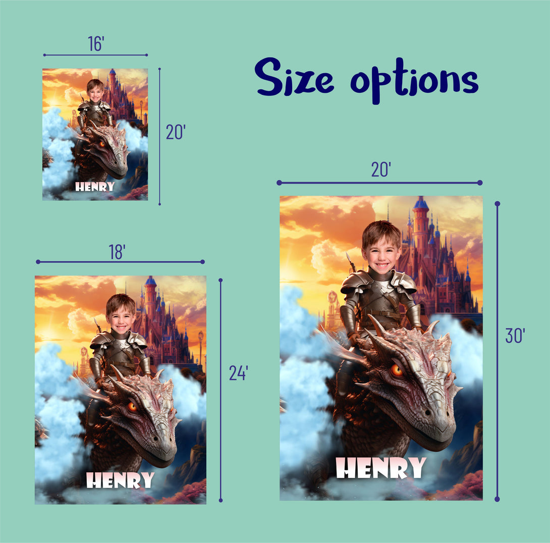 Prince and Dragon Boys Photo Portrait Poster, Custom Knight Riding Dragon Print - Custamazegifts.com 