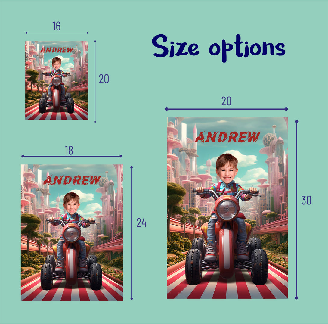 Personalized Poster with Face Quad Biker Boy, Kids Custom Face Photo Poster - Custamazegifts.com 