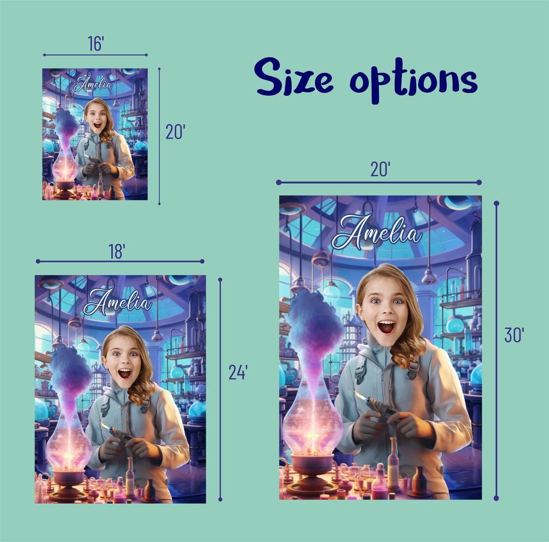 Custom Scientist Girl Photo Poster for Her, Personalized Magician Gift - Custamazegifts.com 