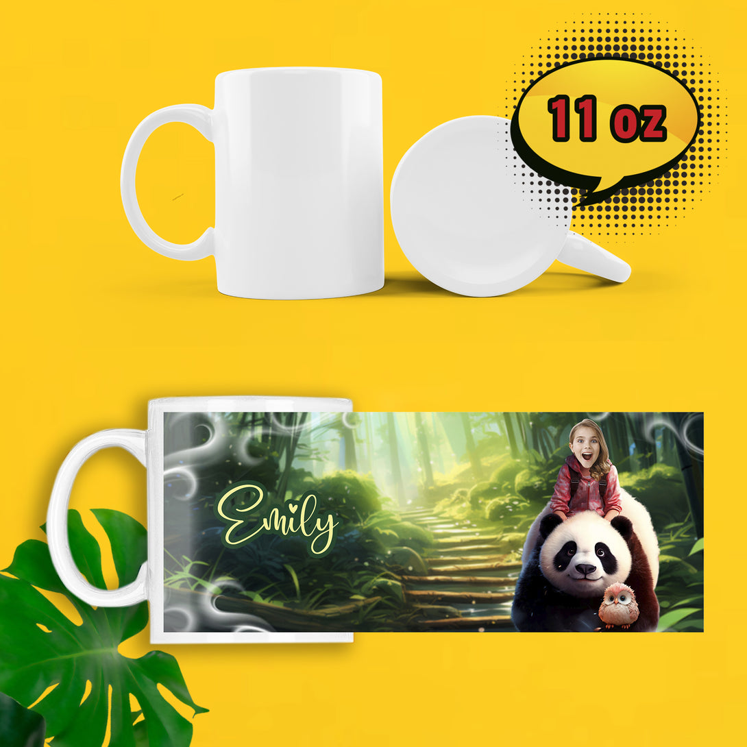 Panda and girl Personalized Cartoon Mug with Face, Kids Party Gifts - Custamazegifts.com 