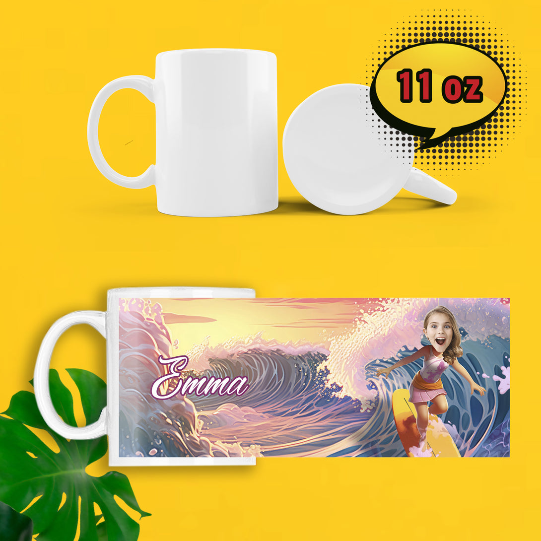 Custom Mug Photo Girl on Surf Paddle Board, Picture Printed Mug - Custamazegifts.com 