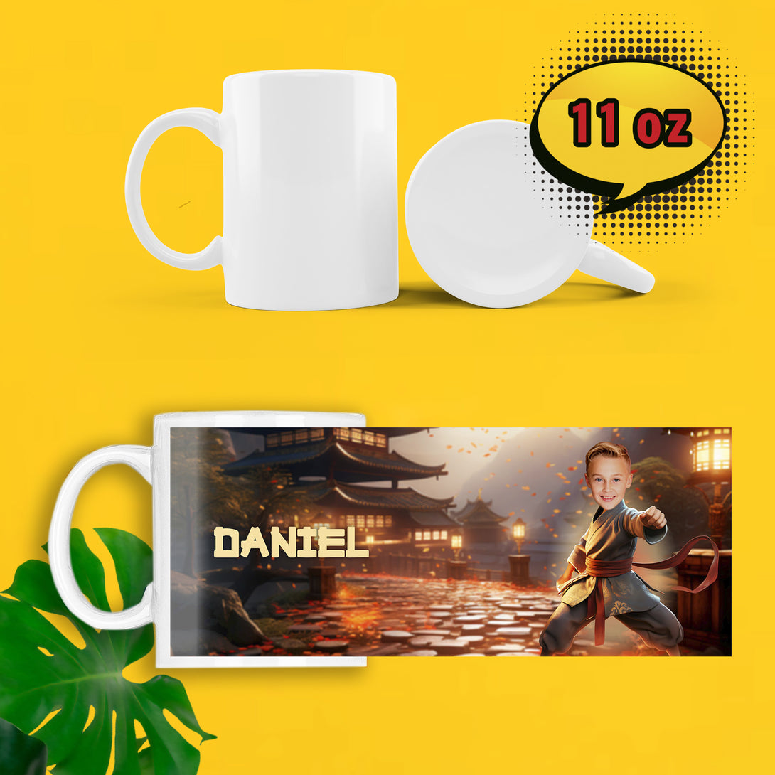 Custom Kids Mug Boy, Karate Gift Mug with Photo - Custamazegifts.com 