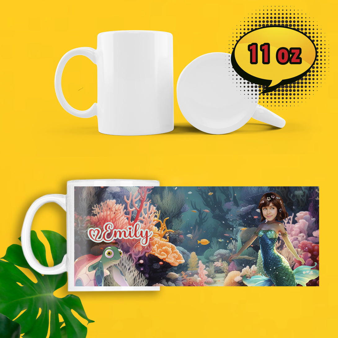 Little Mermaid Girl Personalized Mug, Custom Kids Princess Photo Gift - Custamazegifts.com 