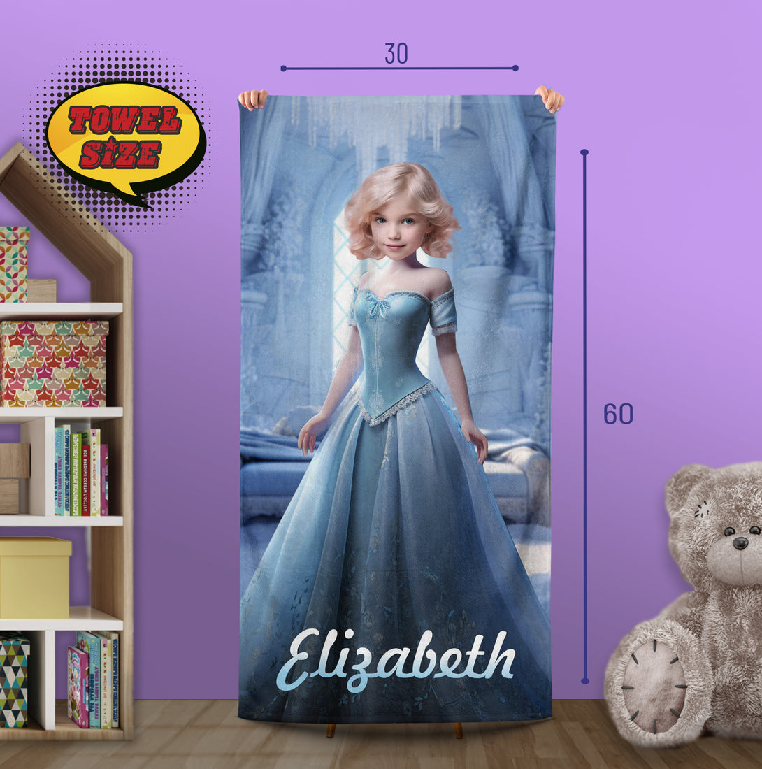 Personalized Kids Photo Towel Frozen, Princess Elsa Name Gift - Custamazegifts.com 