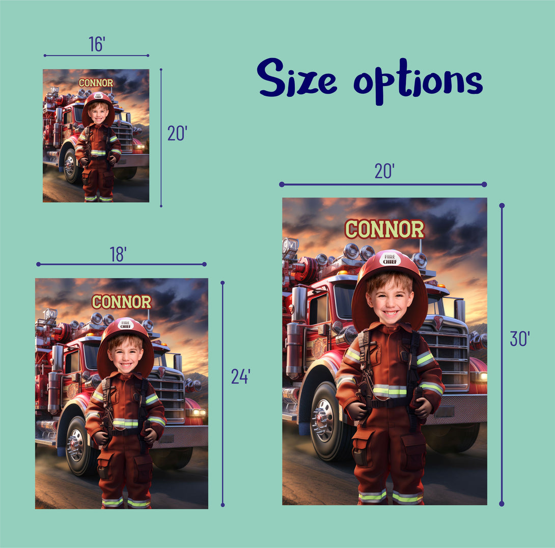 Custom Firefighter Boys Print Poster Wall Art, Digital Kids Portrait - Custamazegifts.com 