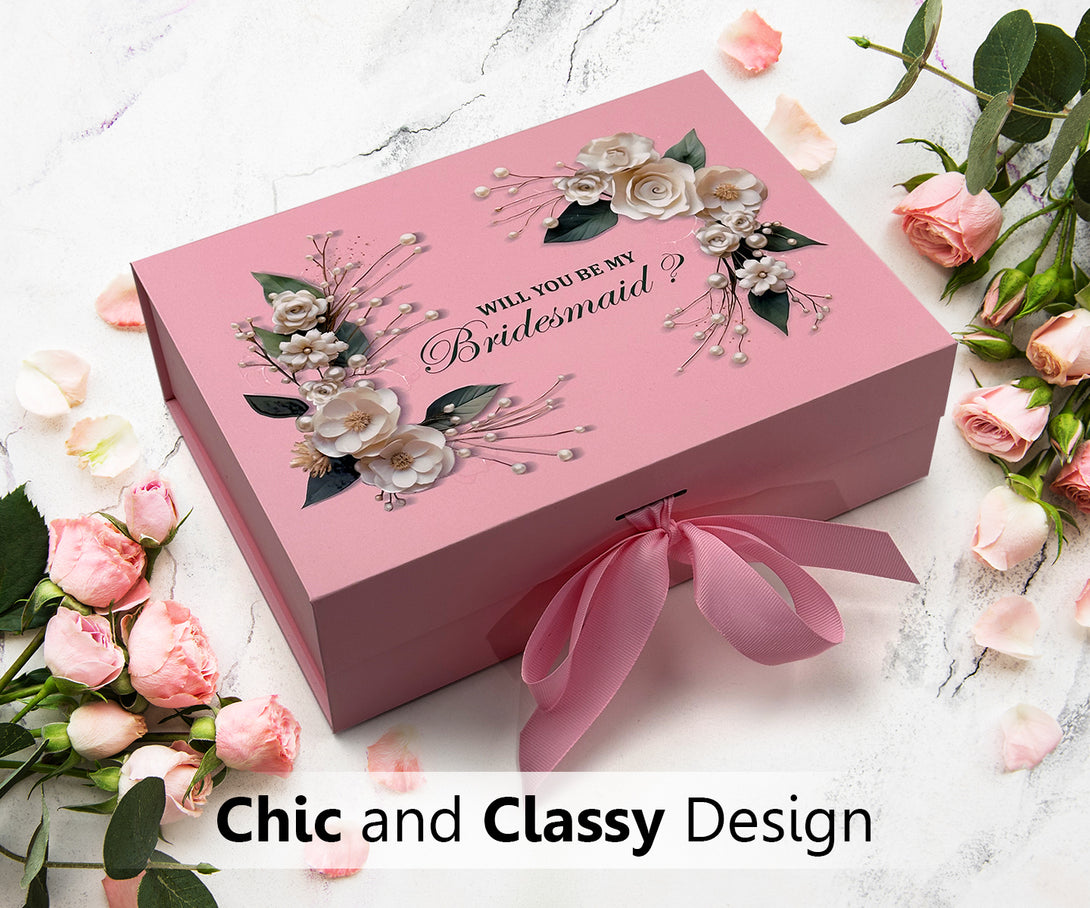 Pink Floral Gift Box for Bridesmaids Proposal - Custamazegifts.com 