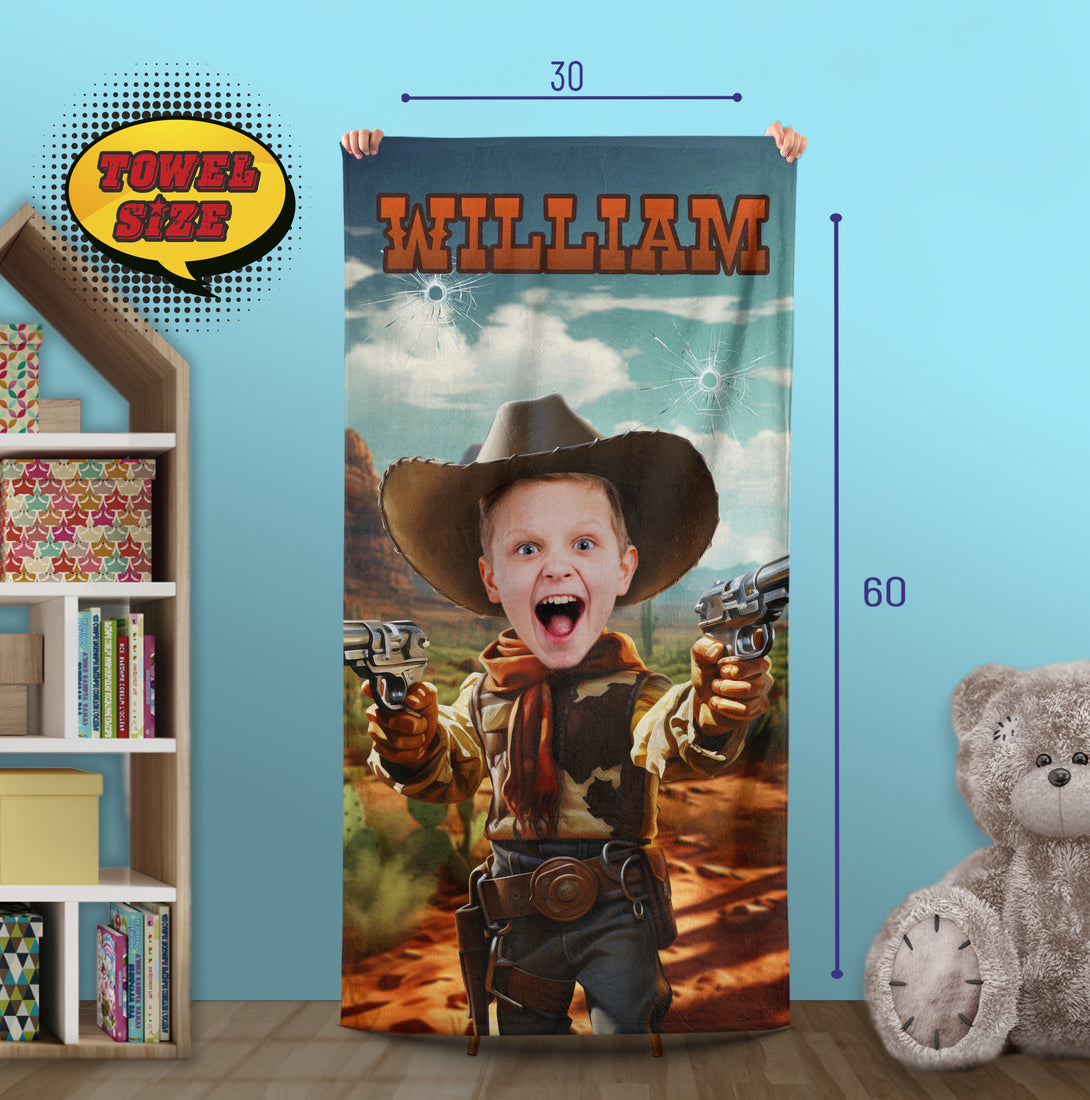 Cowboy Photo Personalized Kids Towel, Western Boys Beach Towel - Custamazegifts.com 