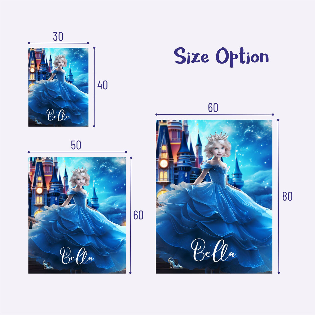 Cinderella Princess Photo Blanket for Girls, Personalized Name Cinderella Gift - Custamazegifts.com 