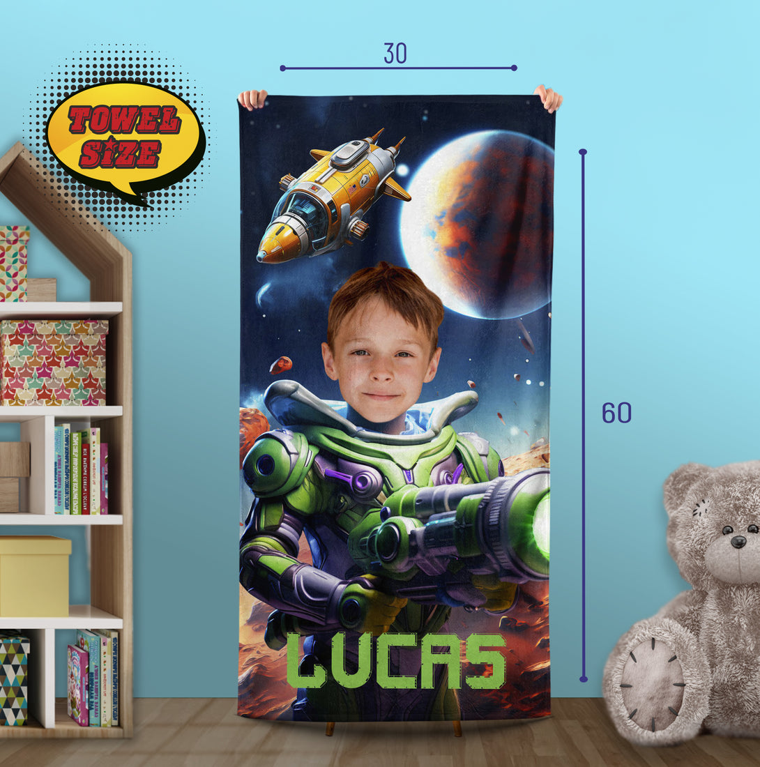 Boys Face Beach Towel Buzz Lightyear Custom Towel - Custamazegifts.com 