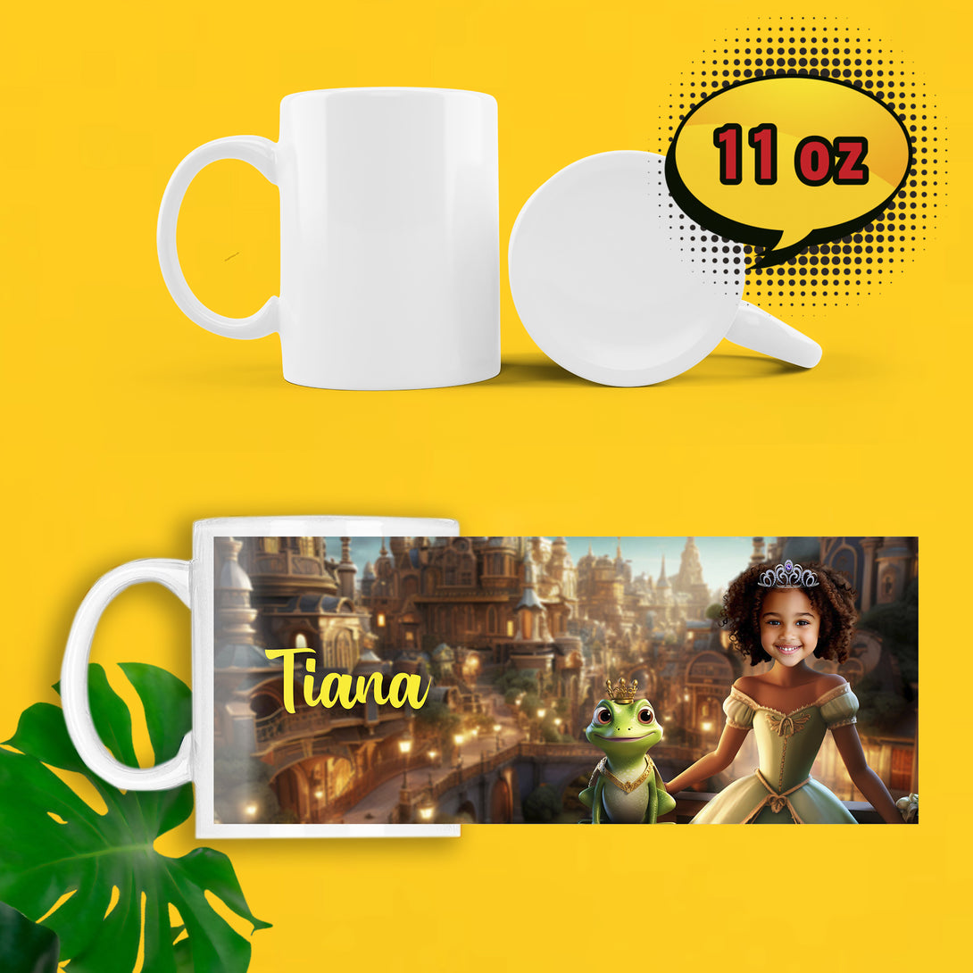 Customized Photo Mug Princess and Frog, Tiana Birthday Mug for Girls - Custamazegifts.com 