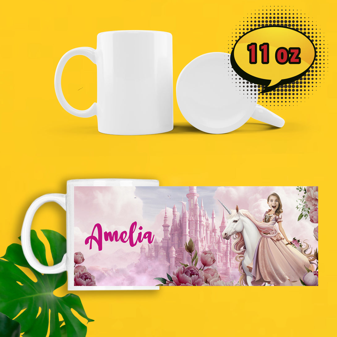 Cartoon Custom Mug Unicorn and Princess, Cup for Girl - Custamazegifts.com 